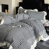 Hazel Vintage Gingham Ruffle Bedding Set - Black